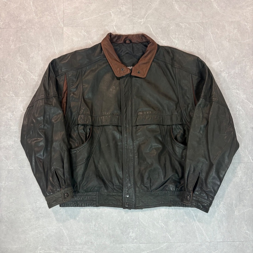 Vincents Indiana Mens Vintage Leather Bomber Jacket Brown Two Tone Quilted XL